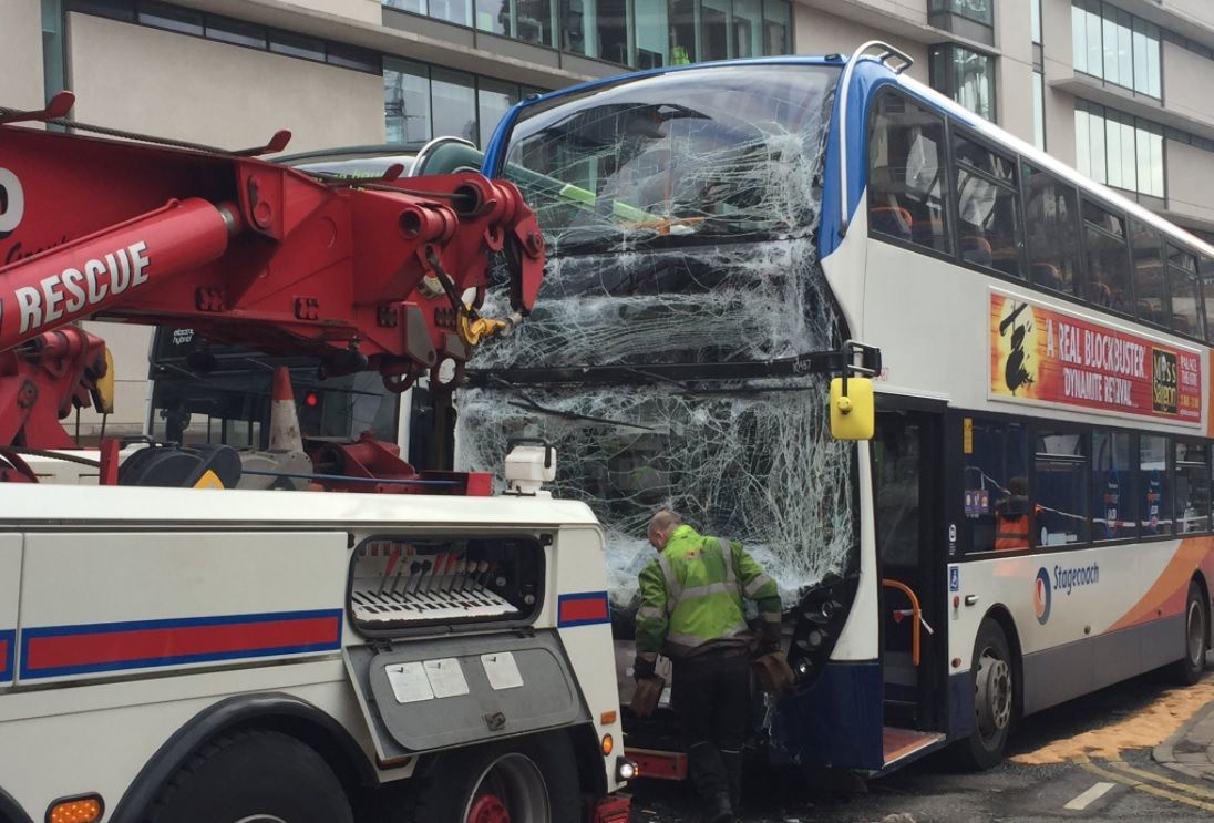 Double Decker Bus Hits Man In Reading VIDEO: 14 injured after two double decker buses crash in Manchester